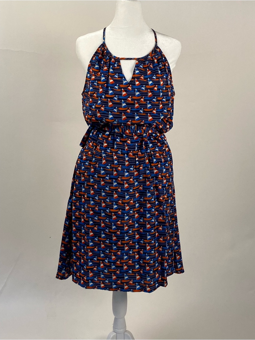 Navy Sailboat Print Halter Sundress - Women
